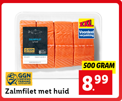 XXL zalmfilet met huid: nu 500 gram voor 8.99