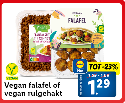Tot 23% korting met Lidl Plus: Vegan falafel of rulgehakt nu voor 1.29