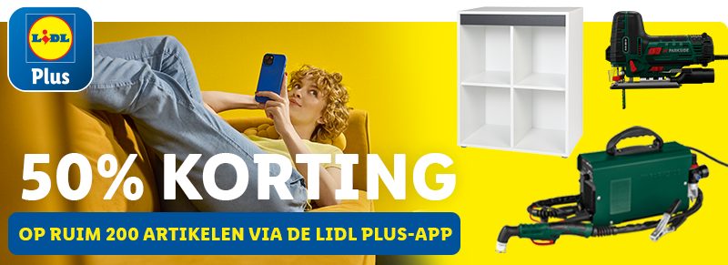 50% korting op geselecteerde aritkelen via de Lidl Plus-app