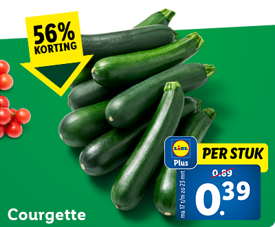 56% korting: courgette per stuk voor 0.39