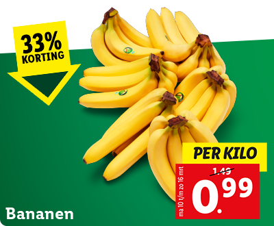 33% korting op bananen: nu per kilo voor 0.99