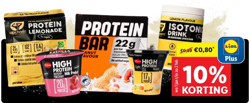 10% korting op veel proteïne assortiment via Lidl Plus
