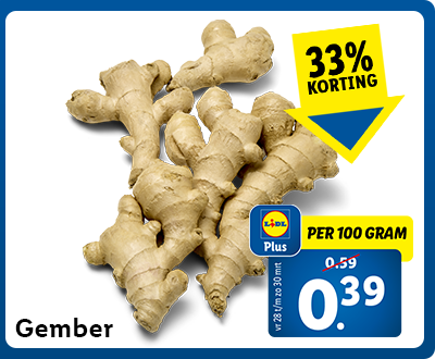33% korting met Lidl Plus: per 100 gram gember nu voor 0.39