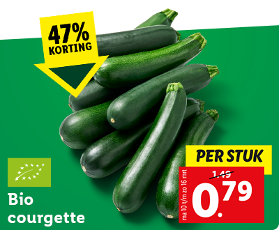 47% korting op bio courgette: per stuk voor 0.79