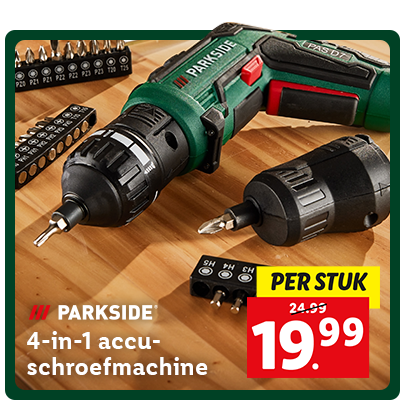 PARKSIDE 4-in-1 accu-schroefmachine: nu 19.99 per stuk
