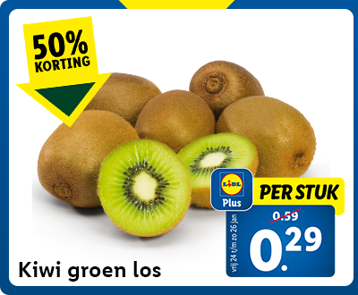 50% korting met Lidl Plus: Kiwi groen nu 0.29 per stuk