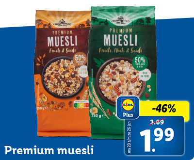 46% korting met Lidl Plus: Premium muesli nu voor 1.99