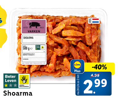 40% korting met Lidl Plus: Shoarma nu voor 2.99