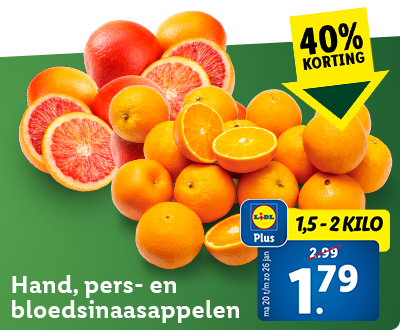 40% korting met Lidl Plus: Hand, pers- en bloedsinaasappelen nu voor 1.79