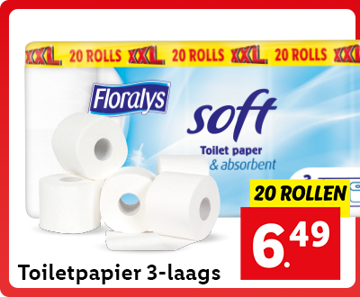 Actie: 20 rollen 3-laags toiletpapier nu voor 6.49
