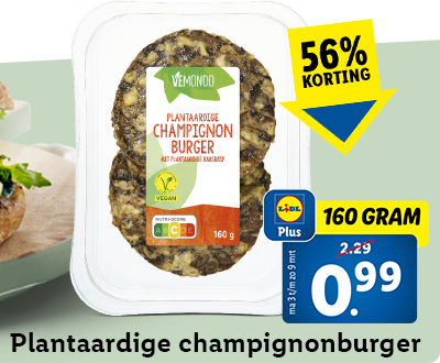 56% korting met Lidl Plus: Plantaardige champignonburger nu voor 0.99