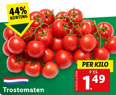 44% korting op trostomaten: nu per kilo voor 1.49