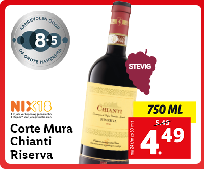 Actie: Corte Mura Chianti Riserva rode wijn nu voor 4.49. Beoordeeld met een 8.5 door Hamersma