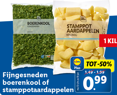 Tot 50% korting met Lidl Plus op fijngesneden boerenkool of stampotaardappelen: nu voor 0.99
