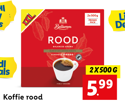 2x500 gram: koffie rood nu voor 5.99