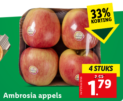 33% korting op Ambrosia appels: 4 stuks voor 1.79