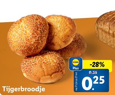 28% korting met Lidl Plus: ovenvers tijgerbroodje 0.25 per stuk