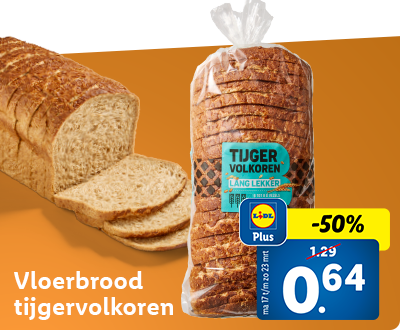 50% korting met Lidl Plus: Vloerbrood tijgervolkoren nu voor 0.64