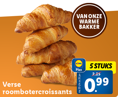 Nu 5 stuks verse roombotercroissants voor slechts 0.99 met Lidl Plus