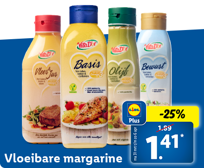 25% korting met Lidl Plus: vloeibare margarine nu voor 1.41*
