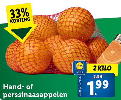 33% korting op hand- of perssinaasappelen: nu 2 kilo voor 1.99