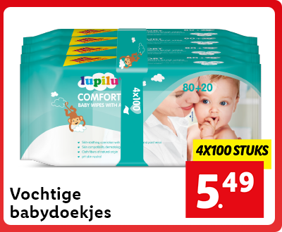 Actie: 4x100 stuks vochtige babydoekjes nu voor 5.49
