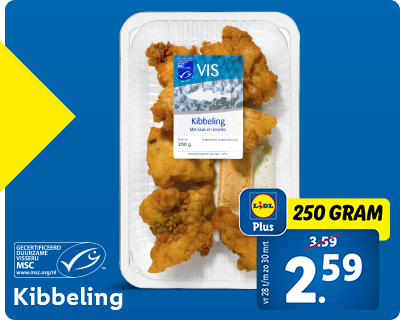 €1.- korting met Lidl Plus: 250 gram kibbeling nu voor 2.59