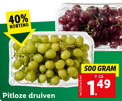 40% korting op pitloze druiven: nu 500 gram voor 1.49